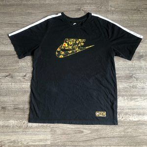 VGUC "The Nike Tee" Russian Floral Yellow Red Swoosh Logo Black White T-Shirt